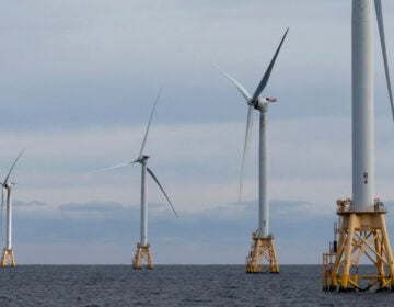 Offshore turbines operate at the Block Island Wind Farm