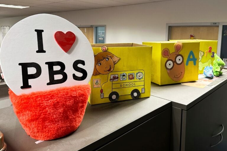 pbs-kids-sign-2025-05-02 PBS Kids show characters decorate boxes at the Arizona PBS offices in the Walter Cronkite School of Journalism and Mass Communication in Phoenix