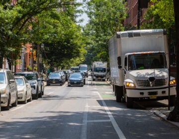 Trucks parked in bike lane on Spurce Street