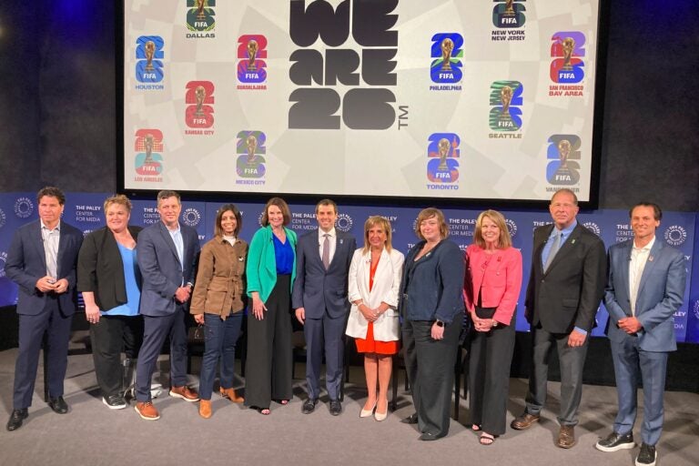 The 11 United States World Cup 2026 host city leaders pose together