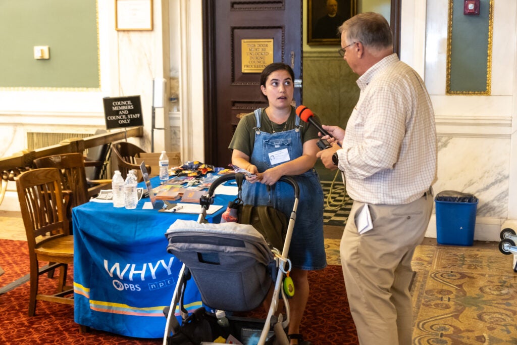 Tom Macdonald speaking with Danielle Abrams at the event