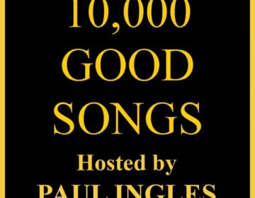 A graphic/logo image for 10,000 Good Songs. The background is black and outlined in yellow. The text 