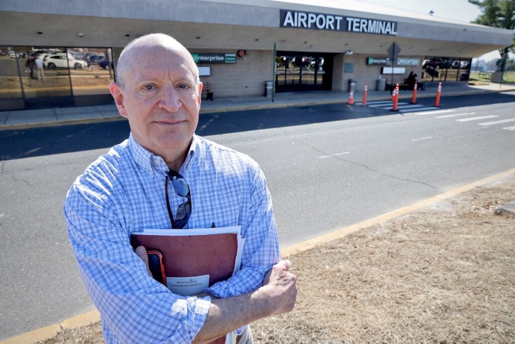 Rich Preston in front of the Trenton-Mercer Airport Terminal in Ewing Township, N.J.