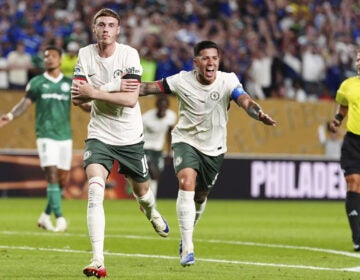 Soccer players celebrate in Philadelphia