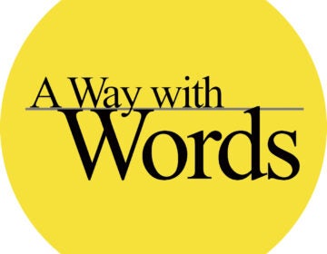 A logo for A Way with Words. There is a yellow circle, and 