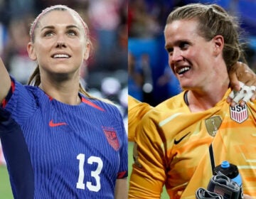 side-by-side photos of Alex Morgan and Alyssa Naeher