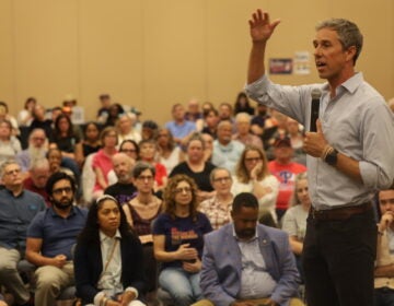 Former U.S. Congressman Beto O’Rourke of Texas talks to area voters in Center City, Philadelphia