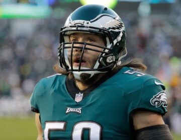 Philadelphia Eagles' Bryan Braman looks on