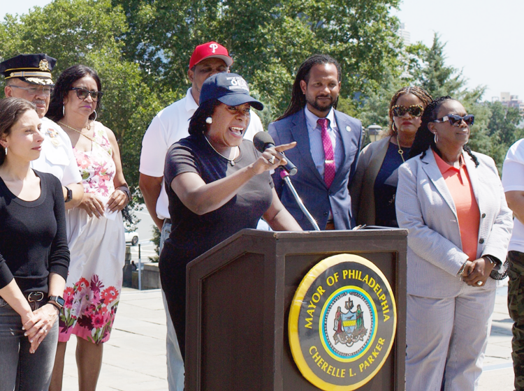 Philadelphia Mayor Cherelle Parker speaks at a news conference