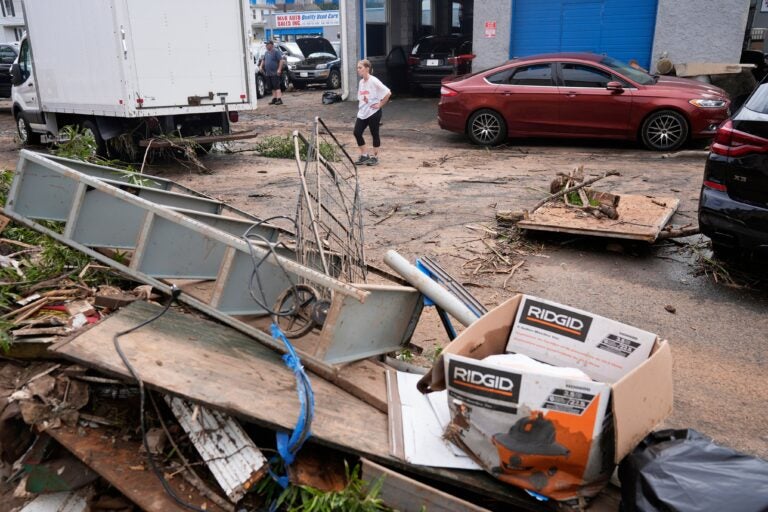 street filled with flood debris in North Plainfield