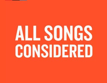 The logo image for All Songs Considered. The background is bright red orange. 
