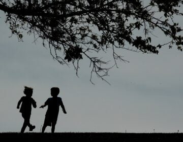 Children run on a lawn