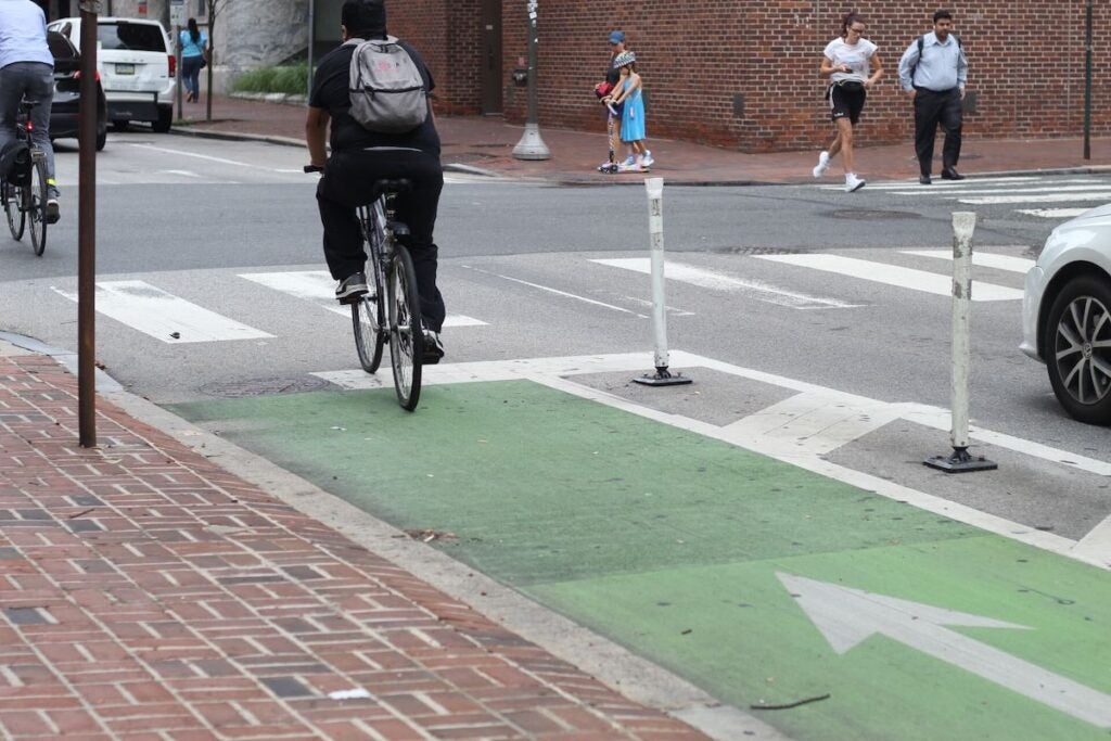 A cyclist on spruce street