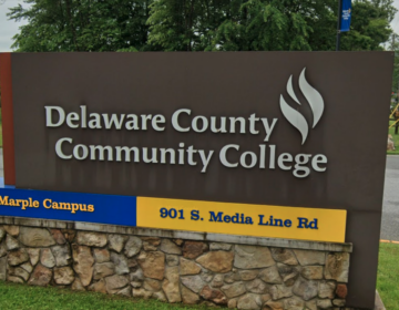 a sign for Delaware County Community College's Marple Campus