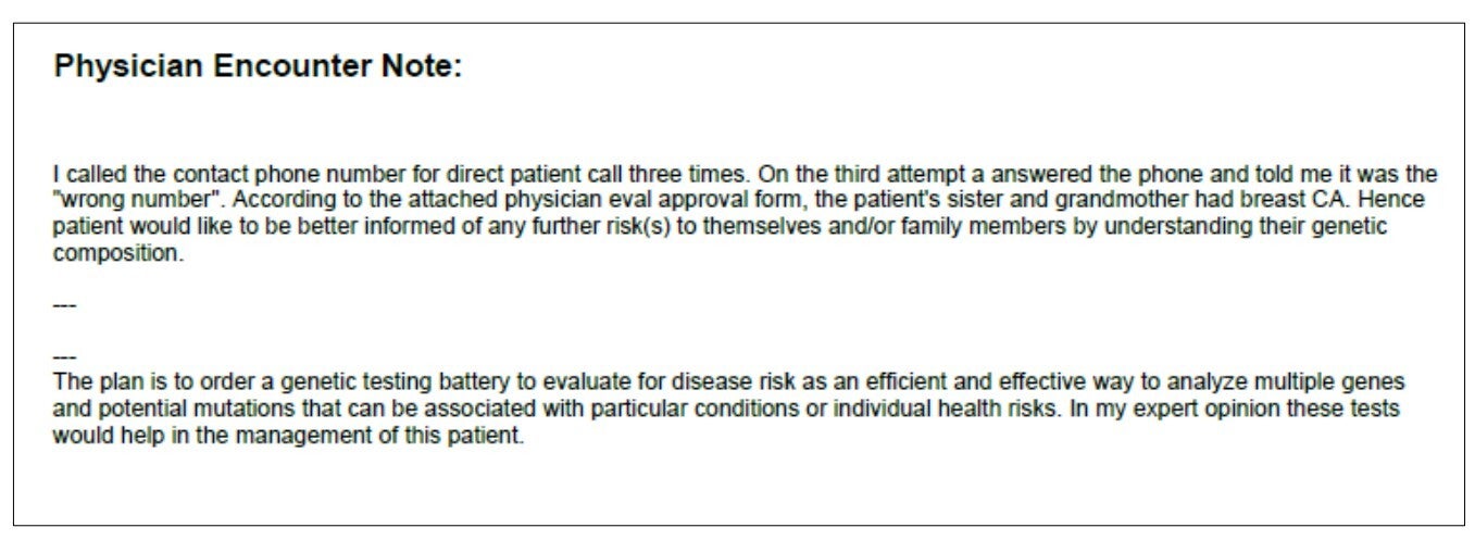 a physician encounter note