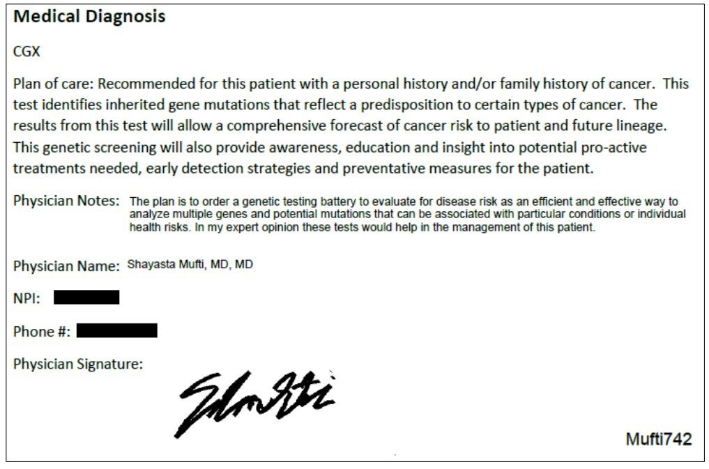 a medical diagnosis note