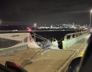 A concrete barrier is seen on Delaware Memorial Bridge