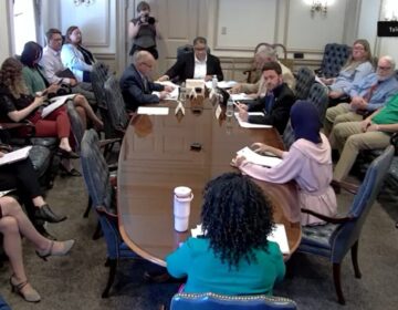 Delaware legislators sit around a roundtable during a House committee meeting