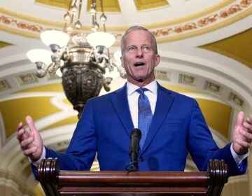 Sen. Majority Leader John Thune, R-S.D., talks after a policy luncheon