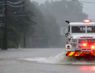 Roads were flooded in Bensalem, Pennsylvania after heavy rain fell on the mid-Atlantic on Monday. (6abc)