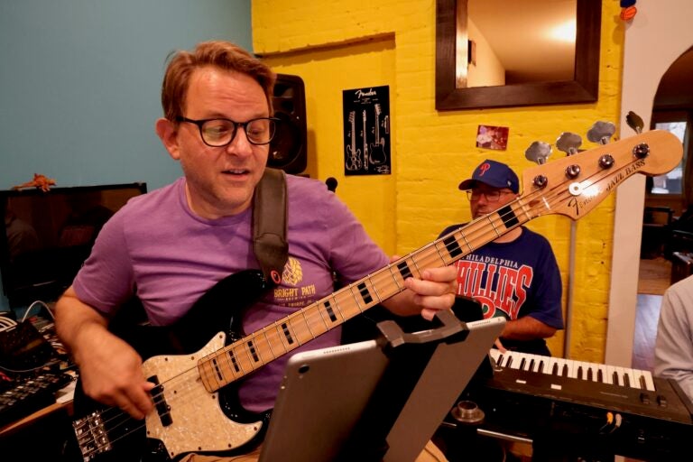 Bassist Andrew Nelson and Victor Fiorillo, on keyboards, rehearse