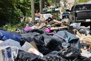 Trash accumulates along Wyalusing Avenue