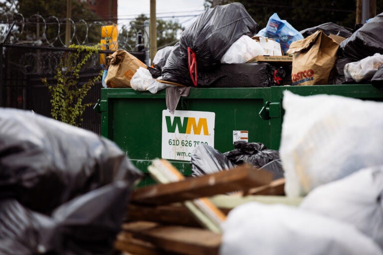 Trash in a temporary dumpster at 26th and Snyder Ave