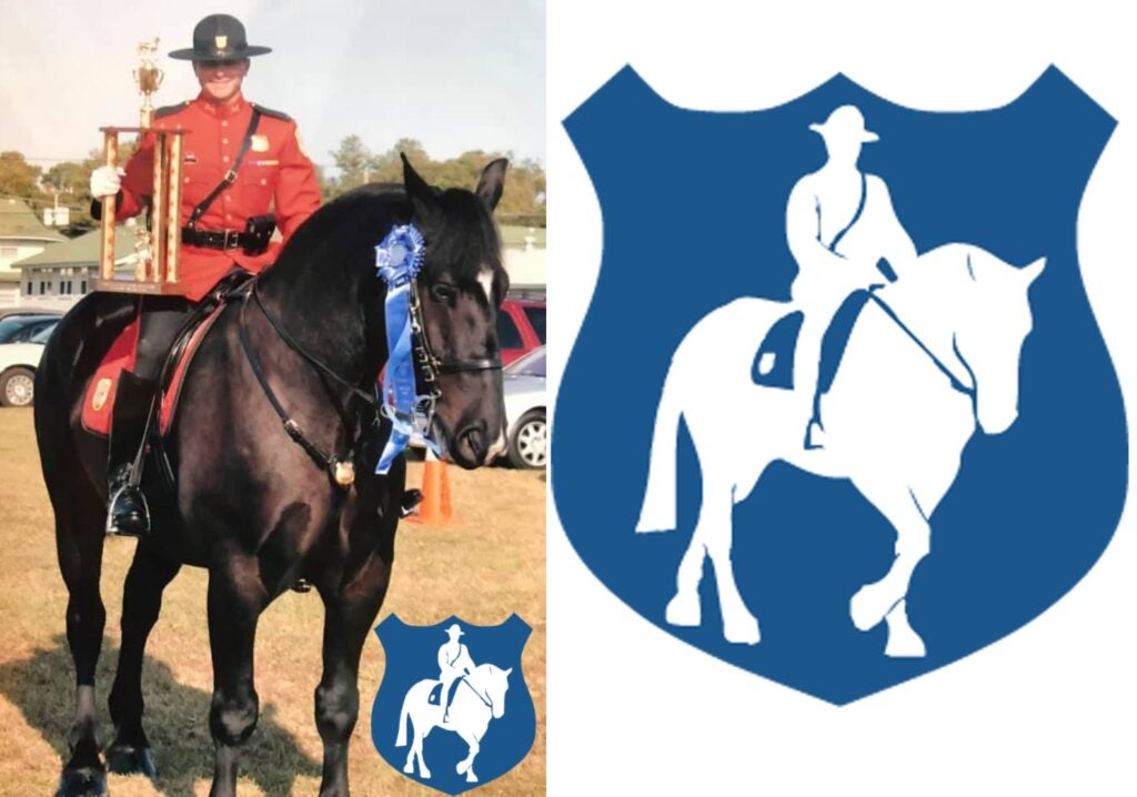 Tonka posing with an officer, and the photo of them used as the competition's logo