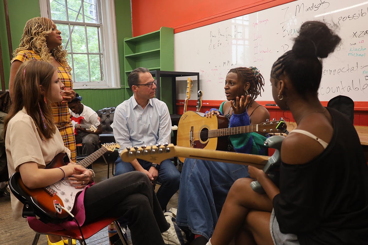 Gov. Shapiro visits West Philly music program to push for additional funding for youth diversion programs
