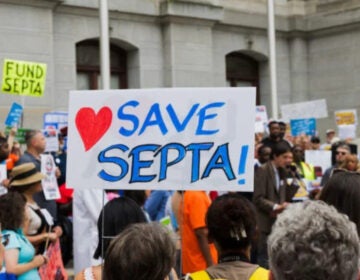 a sign at a SEPTA rally reads SAVE SEPTA!