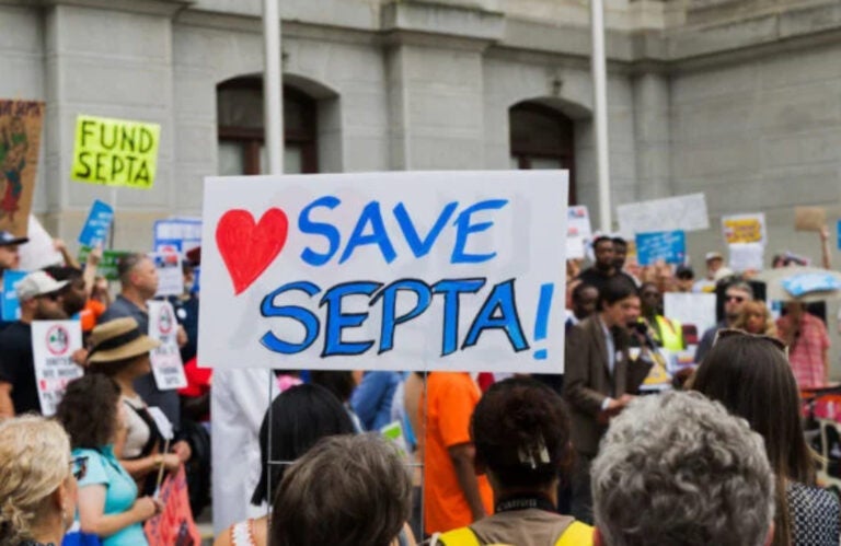 a sign at a SEPTA rally reads SAVE SEPTA!