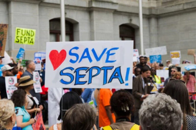 a sign at a SEPTA rally reads SAVE SEPTA!
