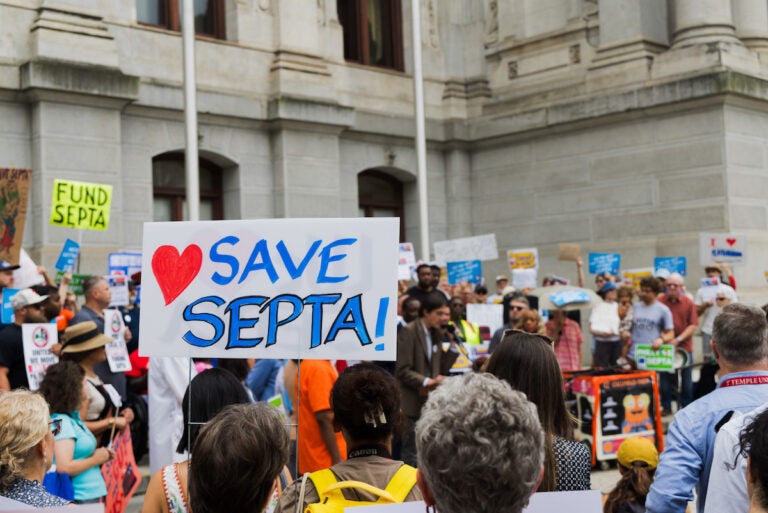 Transit riders gathered at SEPTA cuts protest at City Hall