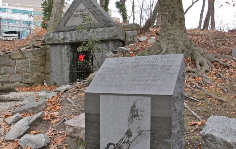 2019-01-03-e-lee-camden-harleigh-cemetery-walt-whitman-burial-site-nj-transit A likeness of Walt Whitman is carved on a memorial marker near his grave site in Camden