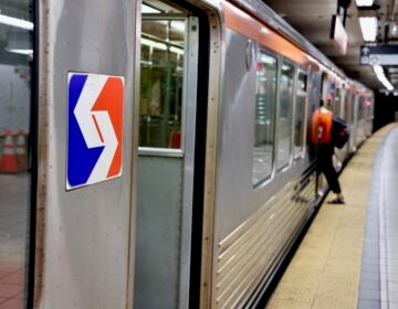A person entering a SEPTA subway car