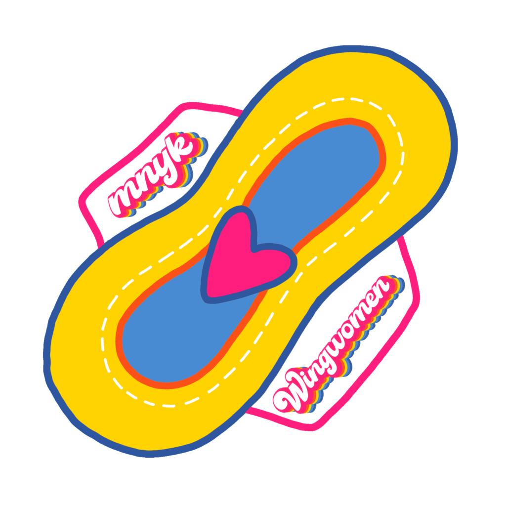 A logo of a menstrual pad for "the Manayunk Wingwomen"