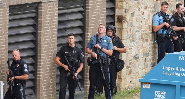 School Shooting Police gather at the Villanova University campus where an active shooter was reported Thursday, Aug. 21, 2025, in Villanova, Pa. (AP Photo/Matt Slocum)