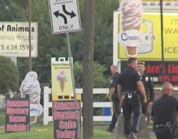 Police at the site of a police-involved shooting in Bensalem