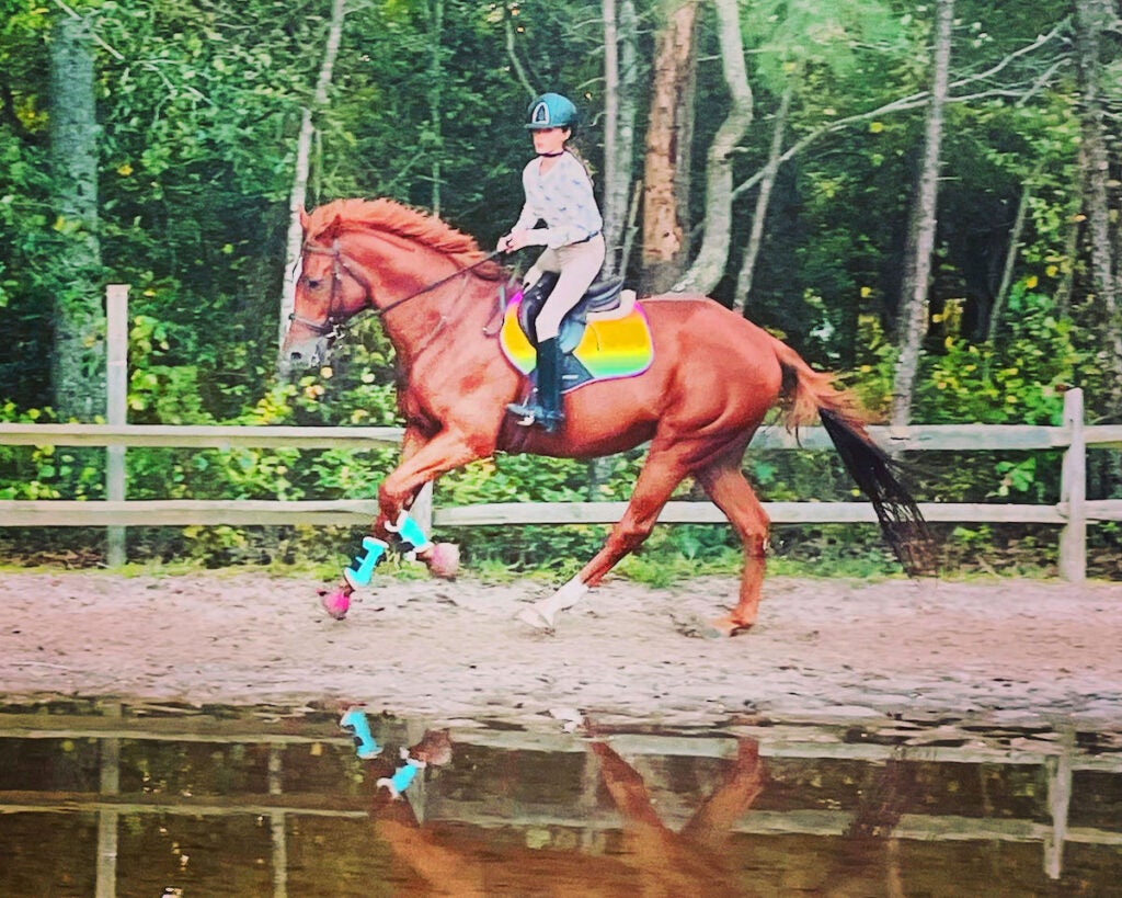 The horse Johnny being ridden