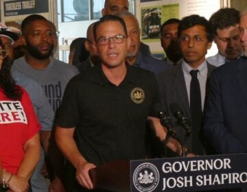 Josh Shapiro speaks at SEPTA headquarters