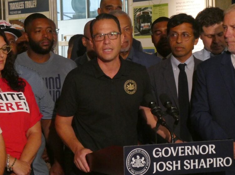 Josh Shapiro speaks at SEPTA headquarters