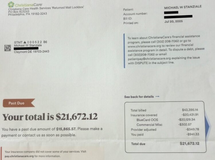 Medical bill of Mick Stanziale