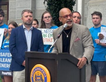 Chris Rabb speaking at an outdoor rally