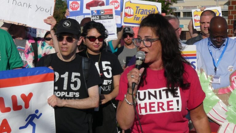 picozzi-office-protest-septa-northeast-philadelphia-2025-08-19-cs-18 Autumn Fingerhood speaks at the SEPTA rally