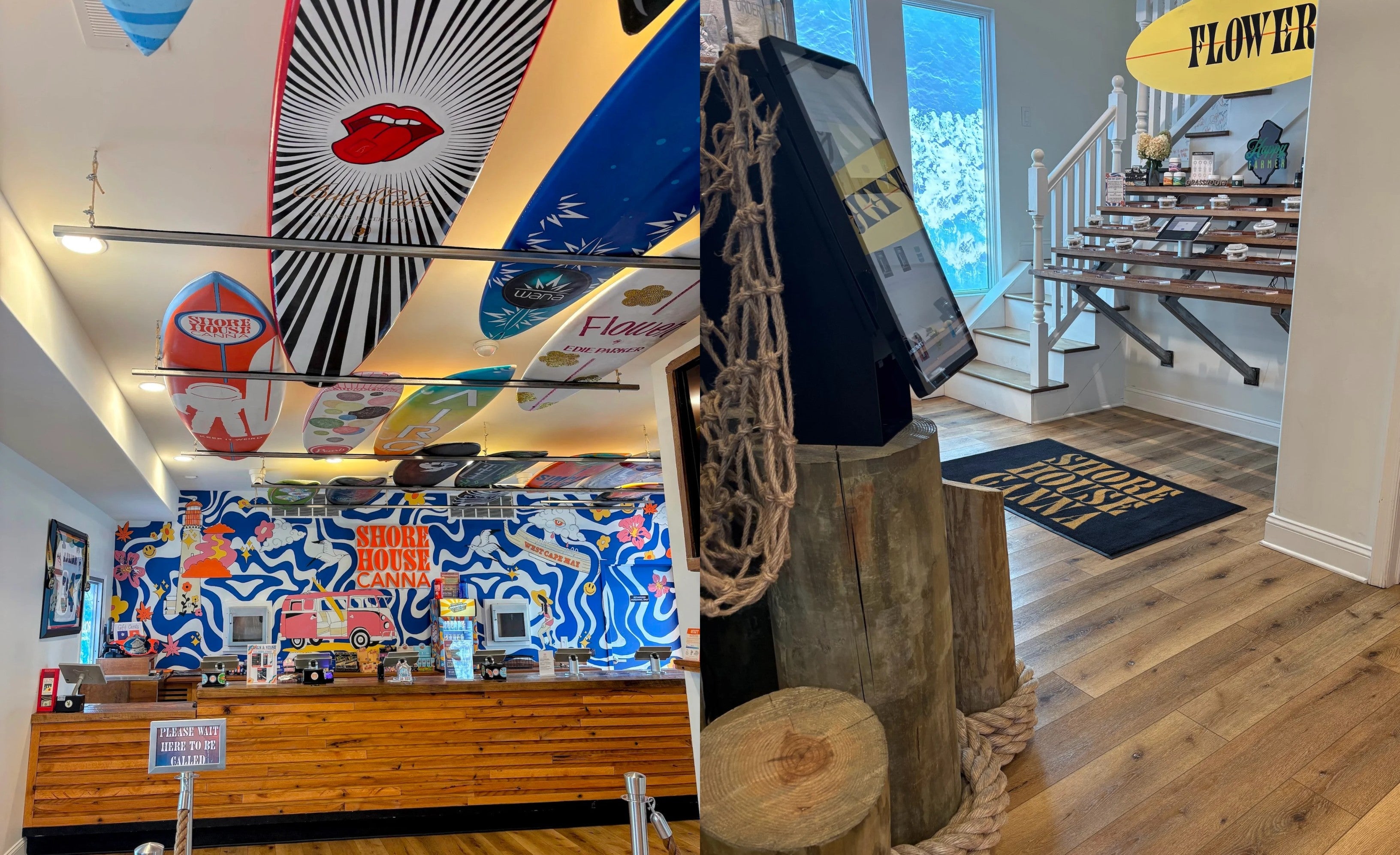 side-by-side photos showing the ordering kiosk and the counter at Shore House Canna