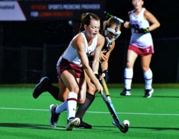 Temple University field hockey athletes during a match