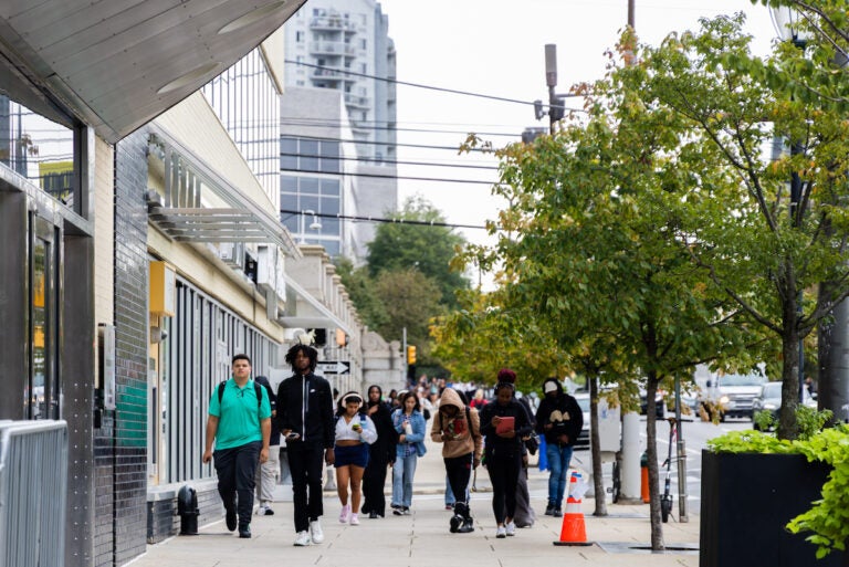 Students walking east on Spring Garden Street