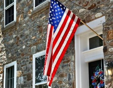 An American flag hanging