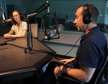 Alice Yorke and Scott Sheppard in the studio at WHYY speaking with Jennifer Lynn