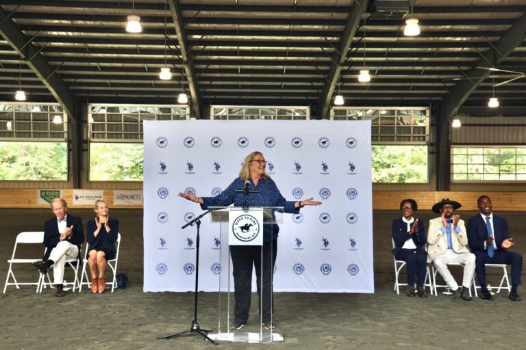 Lezlie Hiner speaking at a podium